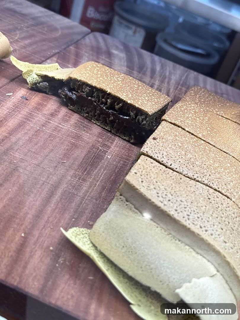 Chocolate filled pancake slices