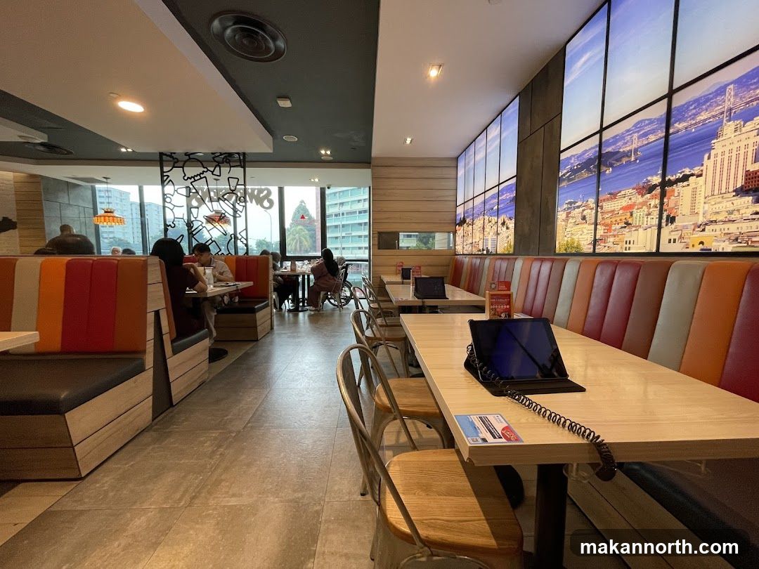 Restaurant Interior with Cityscape Wall Art