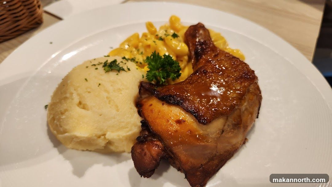 Roasted Chicken with Mashed Potatoes and Macaroni and Cheese