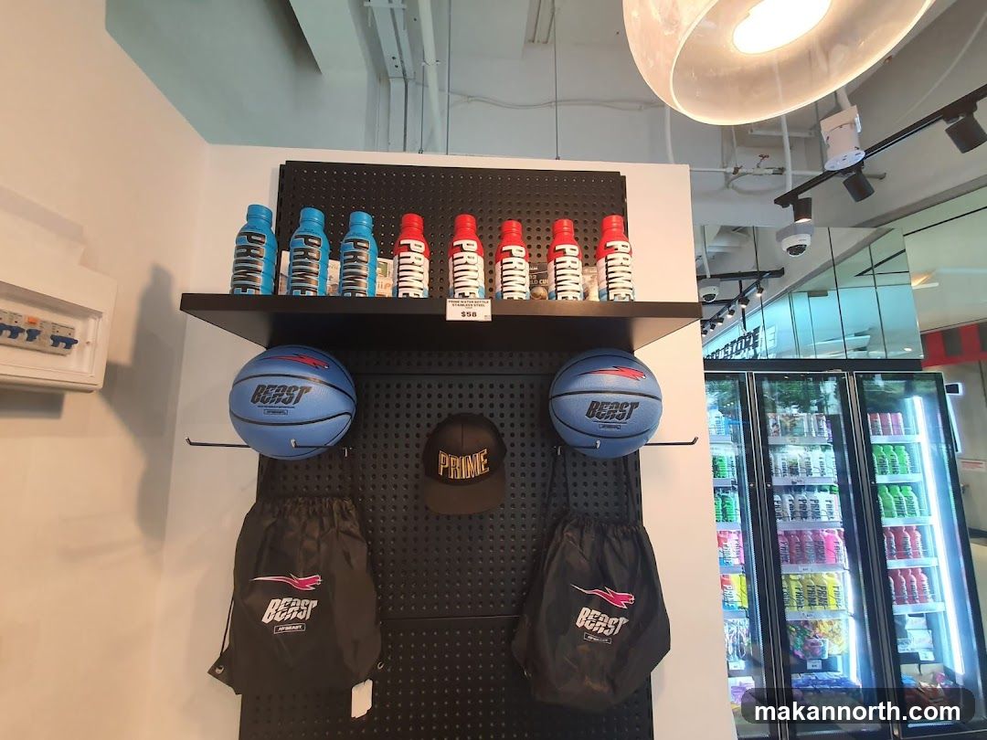 Store Display with Prime Bottles and Basketballs