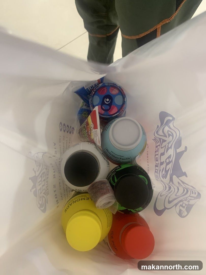 Bag of drinks and snacks