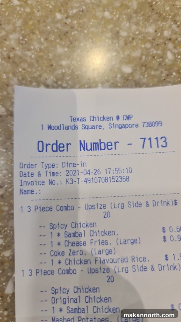 Texas Chicken Receipt