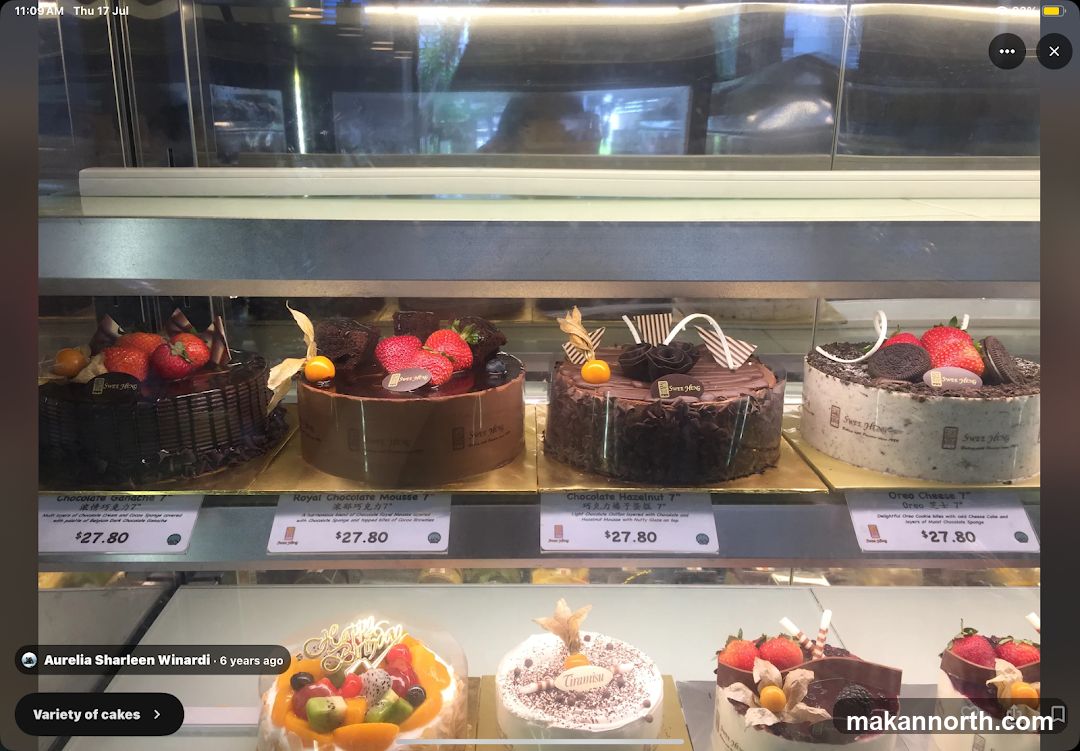 Cakes in a display case