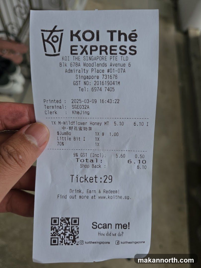 KOI Thé EXPRESS Receipt