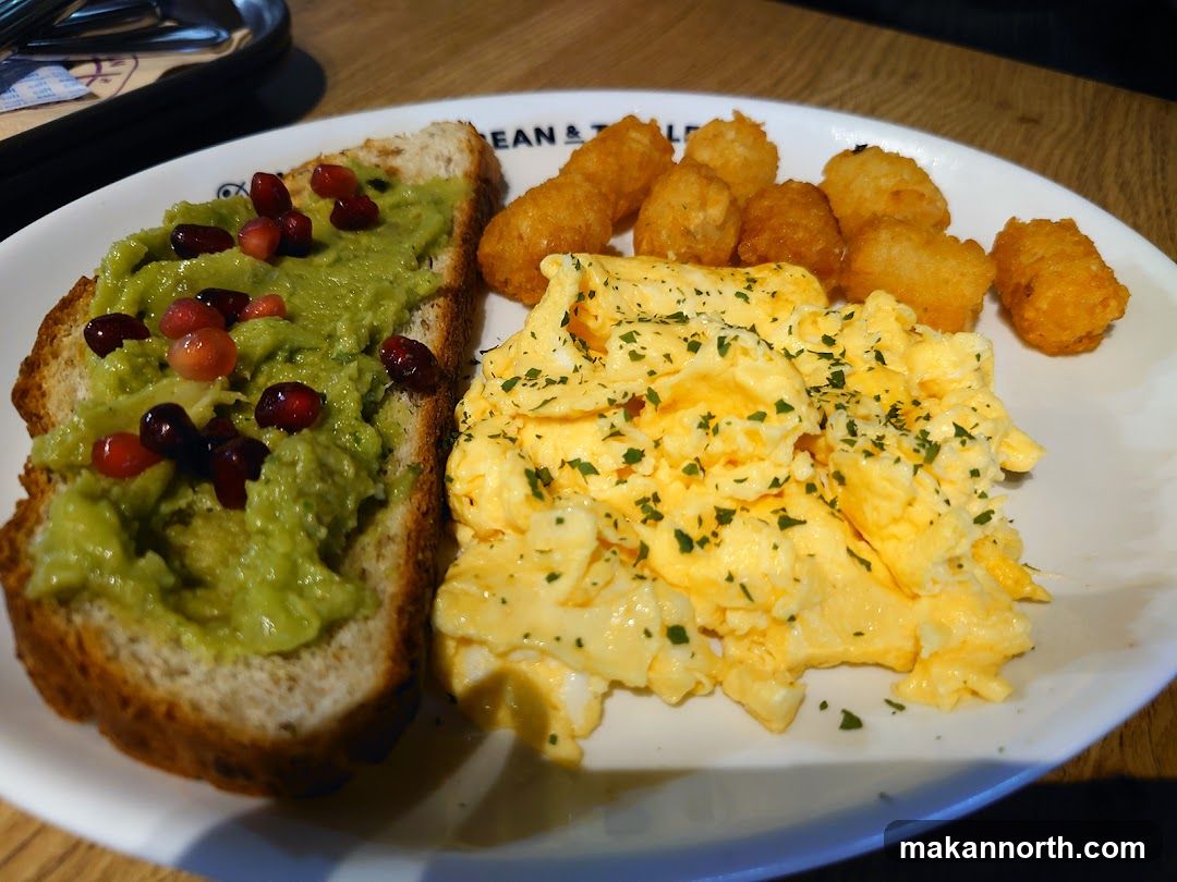 Avocado Toast with Scrambled Eggs and Tater Tots