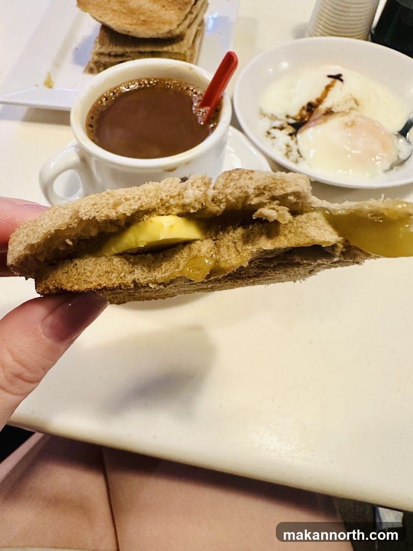 Toast with Kaya and Butter, Coffee, and Soft-Boiled Eggs