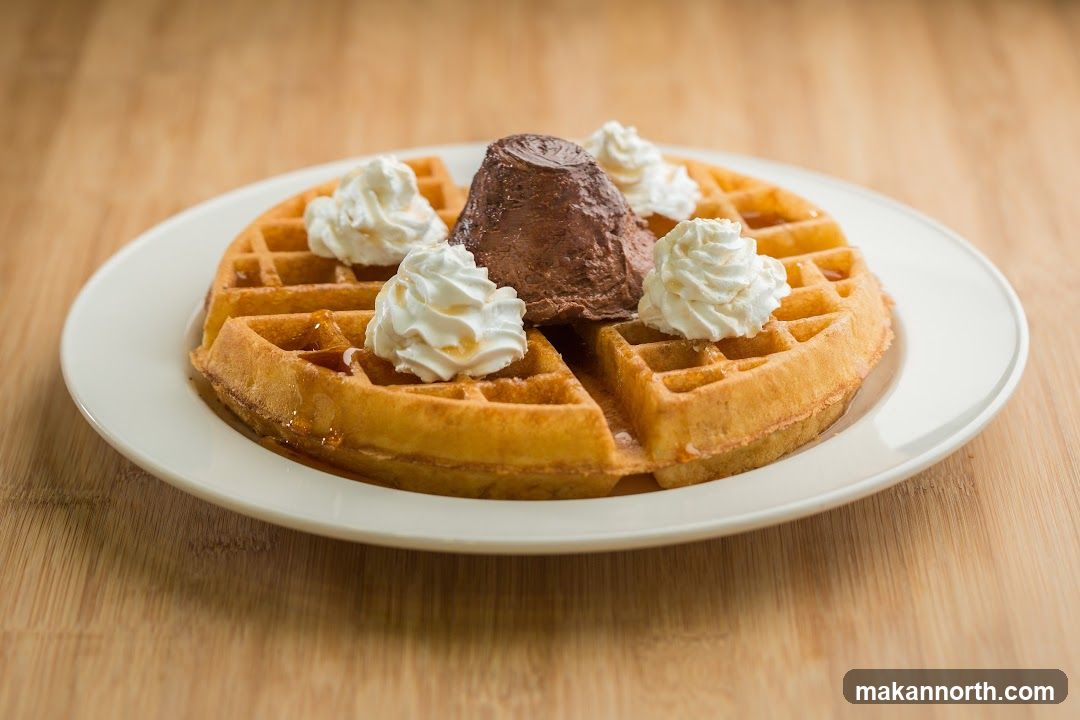 Waffle with Ice Cream and Whipped Cream