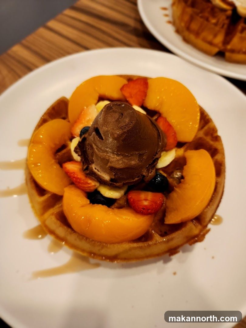 Waffle with Fruit and Ice Cream