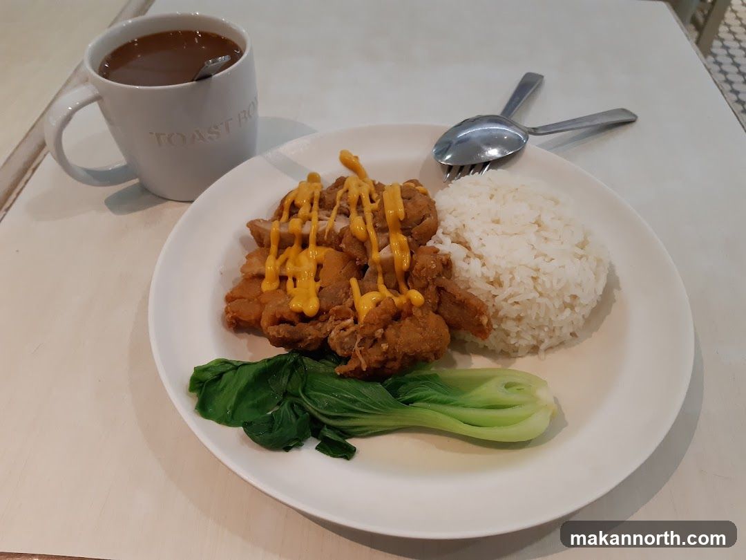 Fried Chicken with Rice and Greens