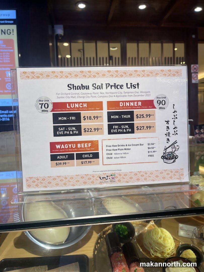 Shabu Sai Price List