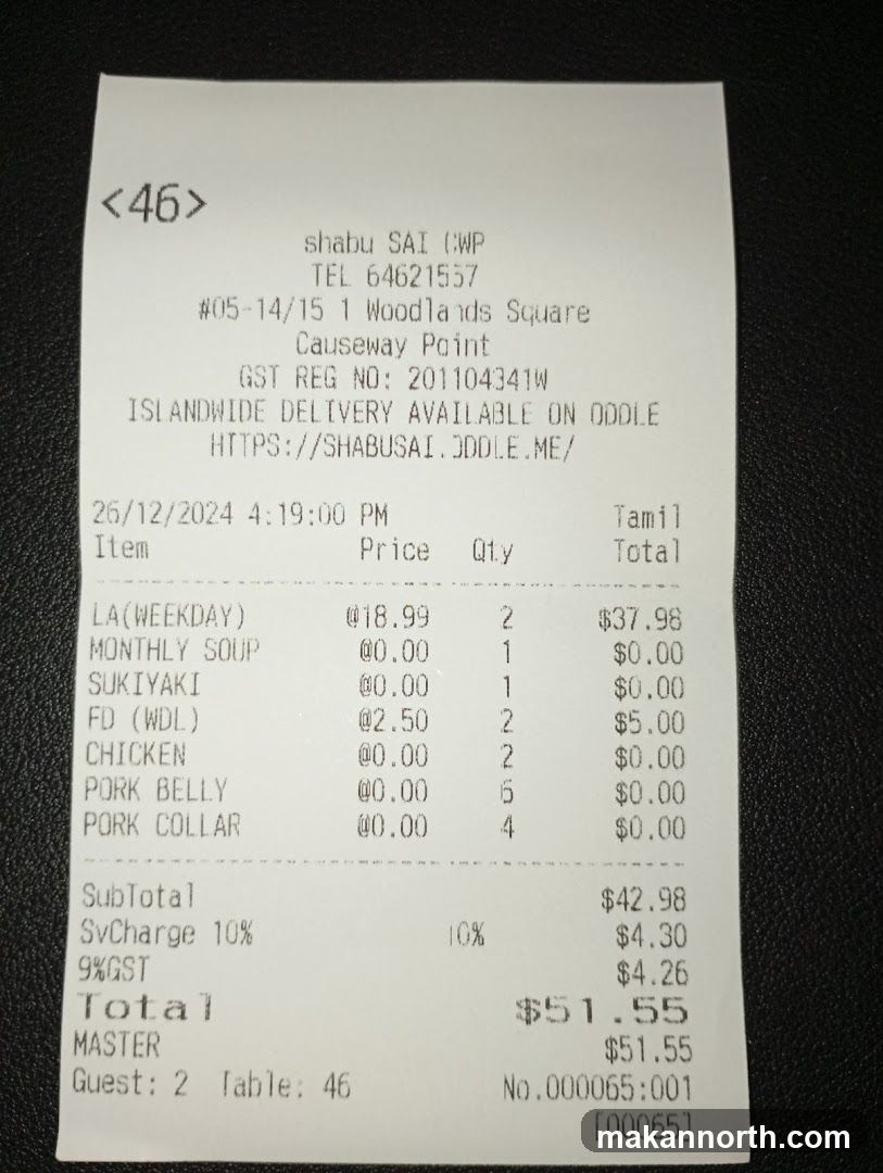 Shabu Sai Receipt