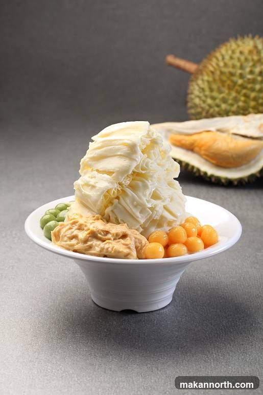 Durian shaved ice dessert