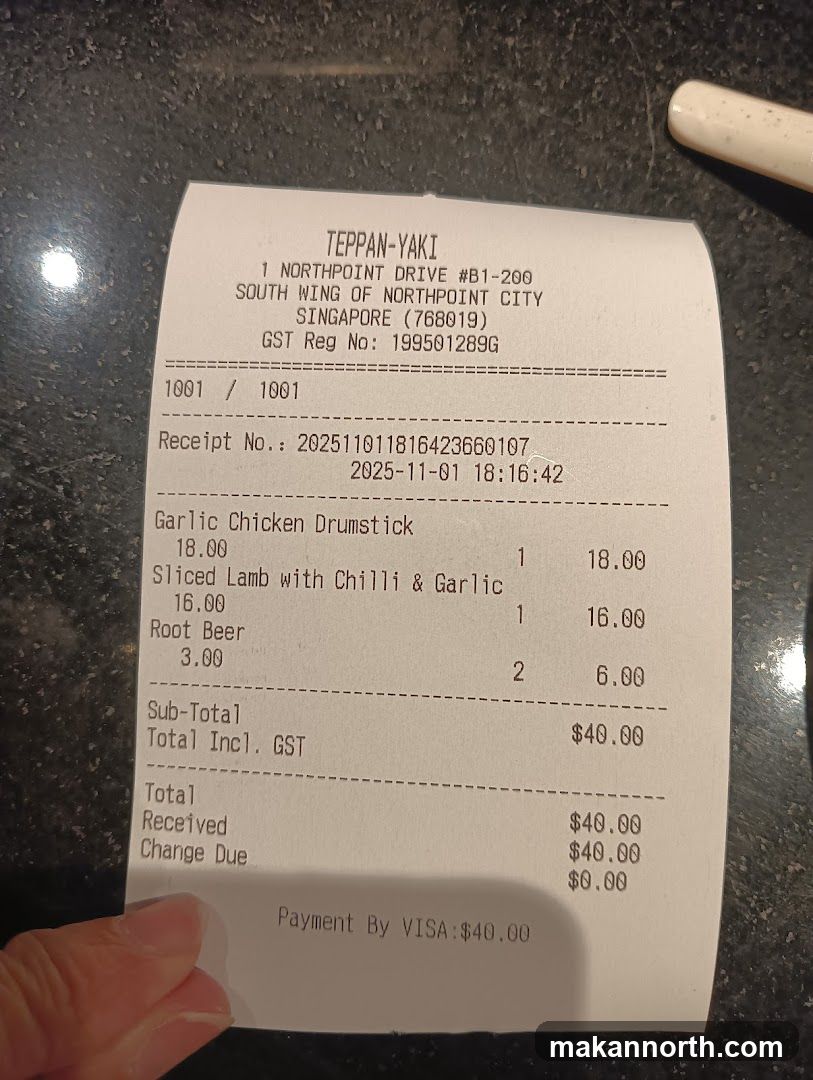 Receipt from Teppan-Yaki