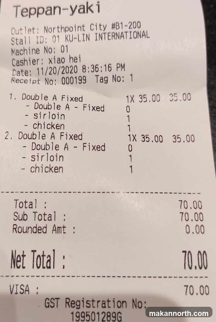 Teppan-yaki Receipt