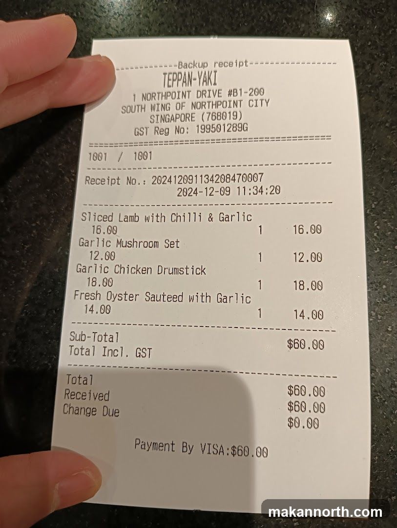 TEPPAN-YAKI Receipt
