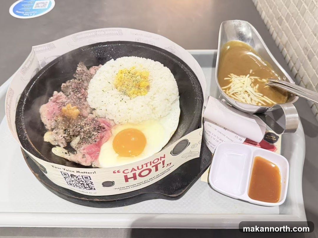 Sizzling Steak with Rice and Egg