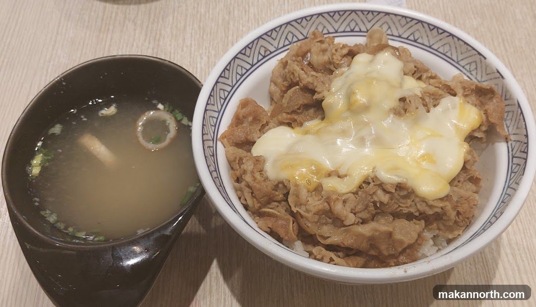 Beef and Cheese Rice Bowl with Miso Soup