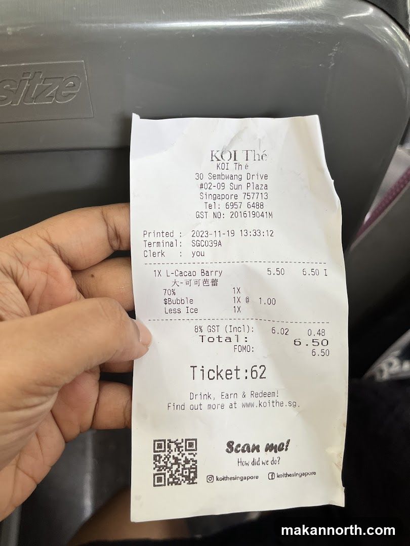 KOI Thé Receipt