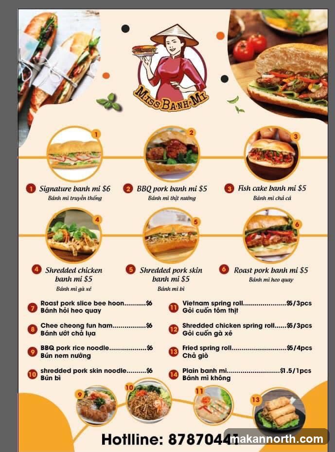 Miss Banh Mi Menu
