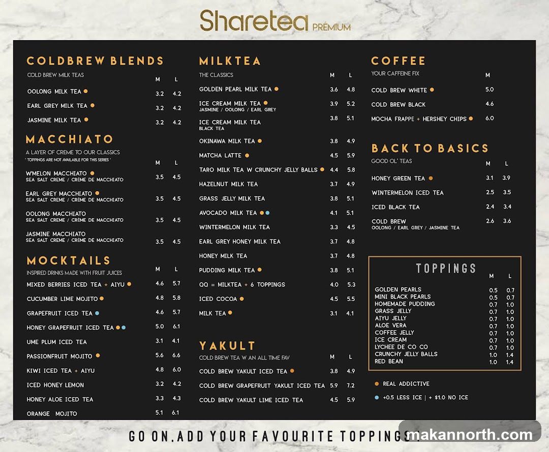 Sharetea Premium Menu