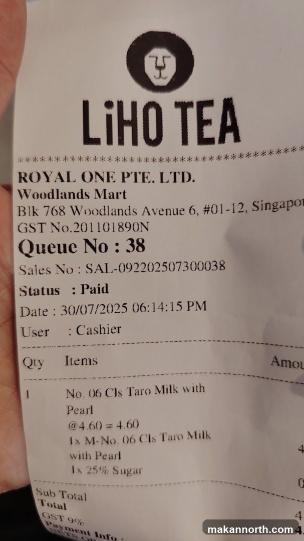 LiHo Tea Receipt