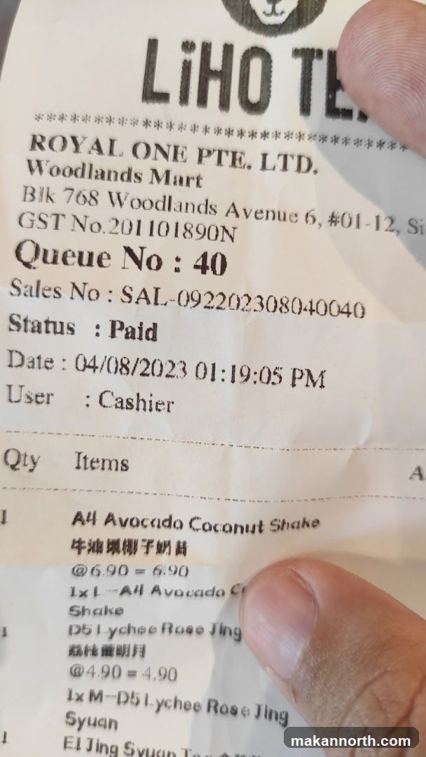 Receipt from LiHO Tea