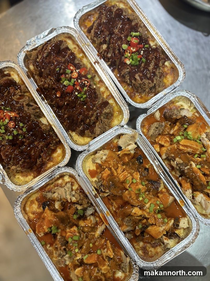 Six foil trays of food