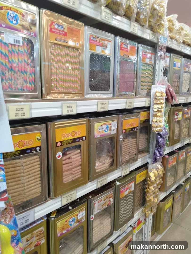 Assorted Snacks on Shelves