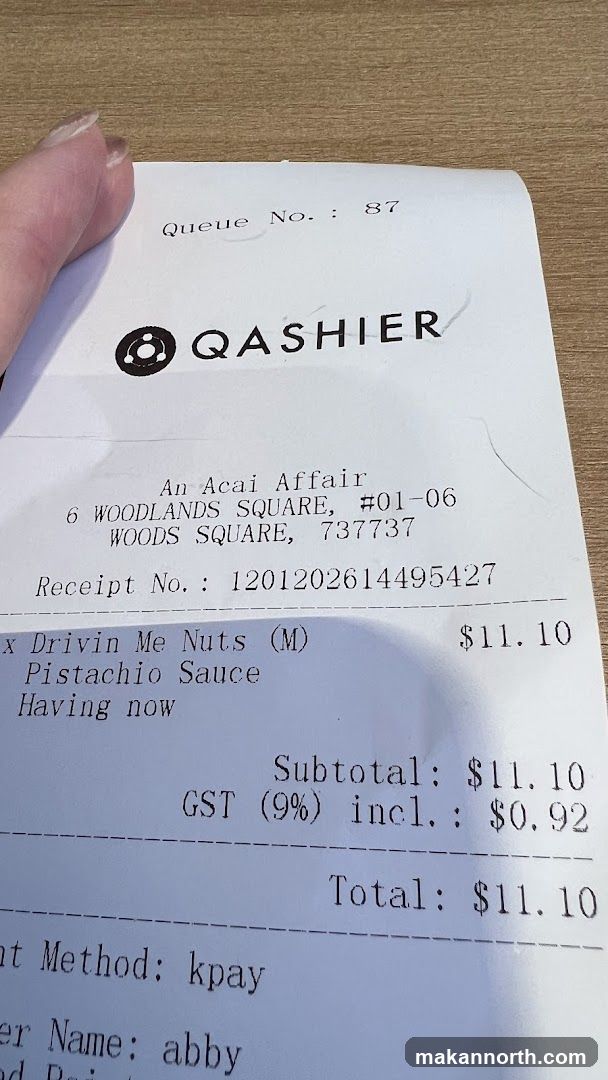 Receipt from An Acai Affair