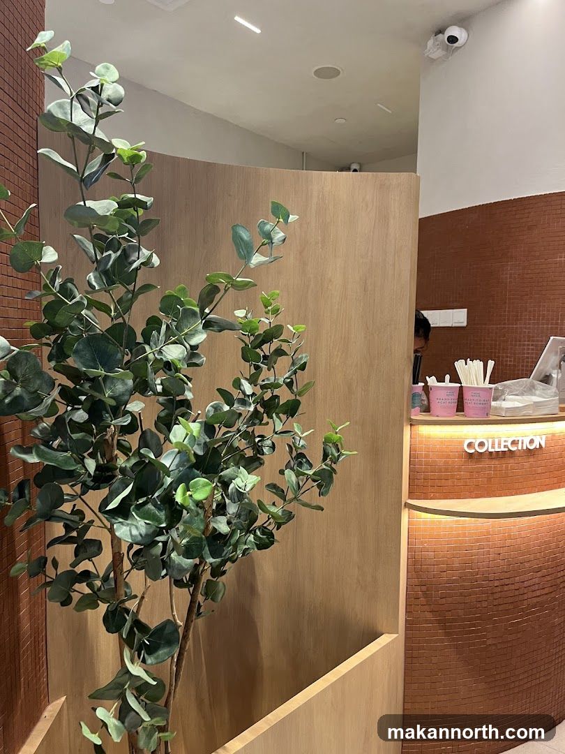 Interior of a shop with a plant and counter
