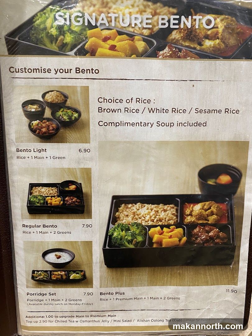Customise your Bento. Choice of Rice: Brown Rice / White Rice / Sesame Rice. Complimentary Soup included.
