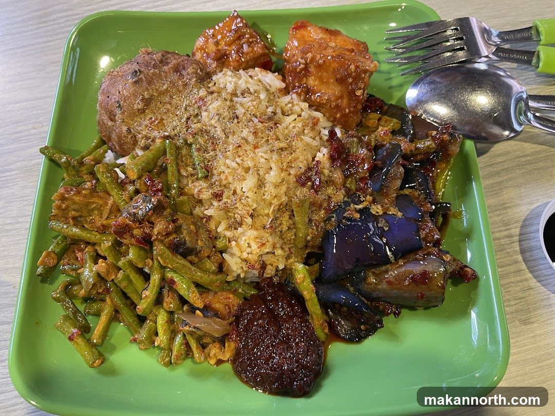 Plate of Rice with Various Dishes