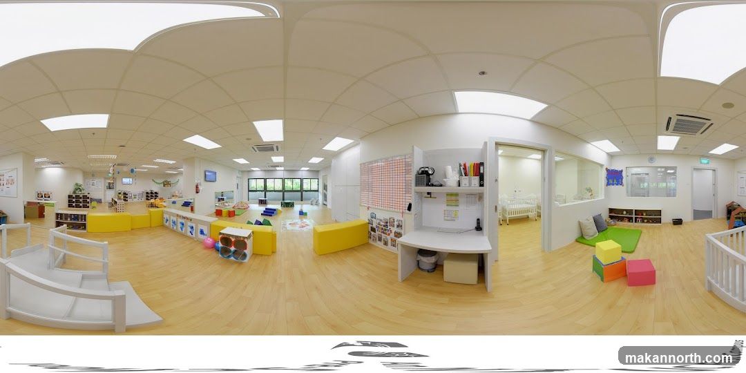 Bright and spacious classroom with play areas