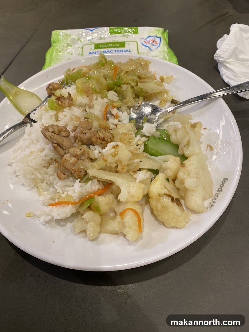 Plate of Rice with Stir-fried Vegetables and Meat