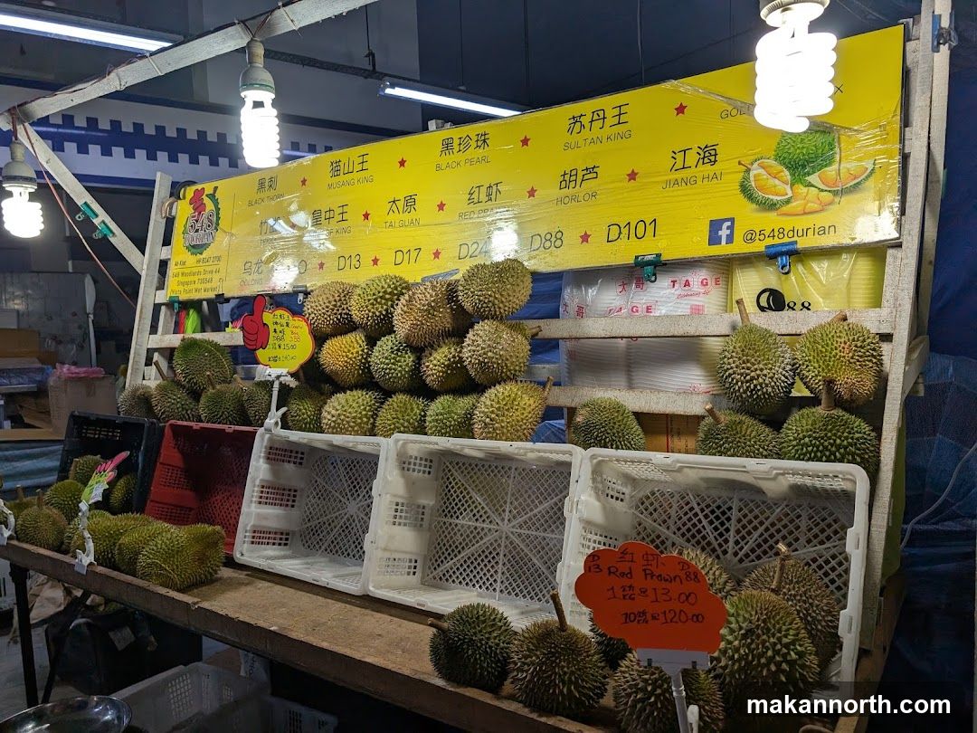 Durian Stall with Variety Names and Prices
