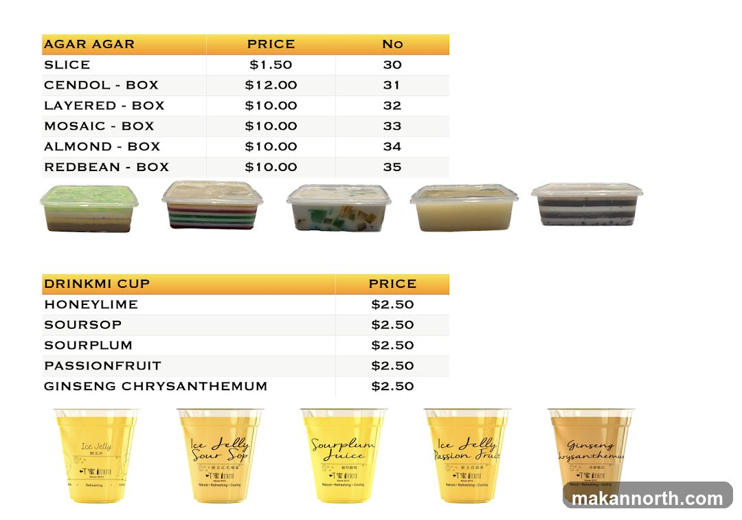 Agar Agar and Drinkmi Cup Menu