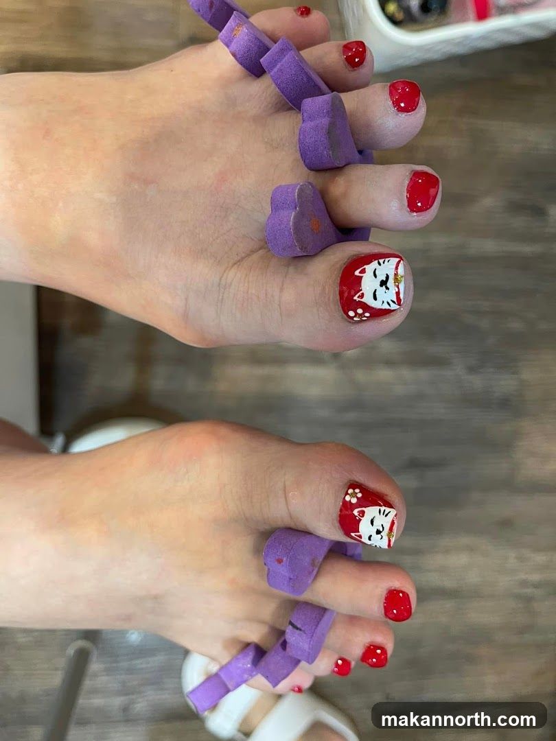 Manicured Toes with Cat Design