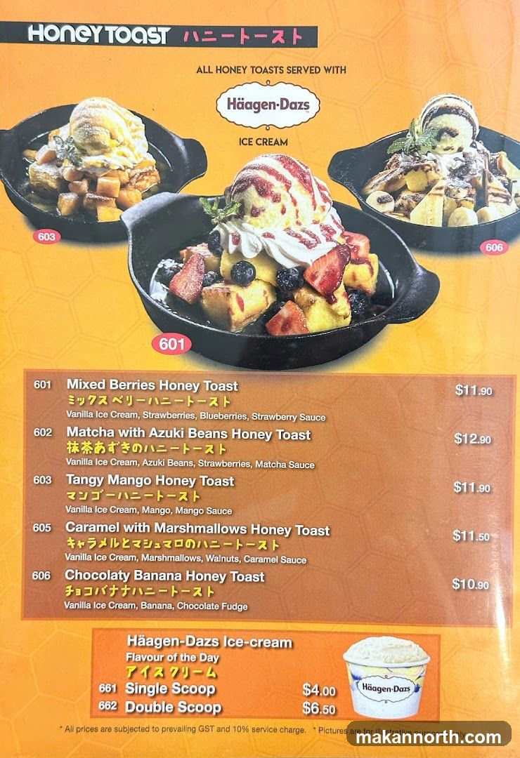 Honey Toast Menu