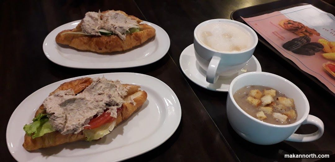 Croissants with Tuna Salad, Coffee, and Soup