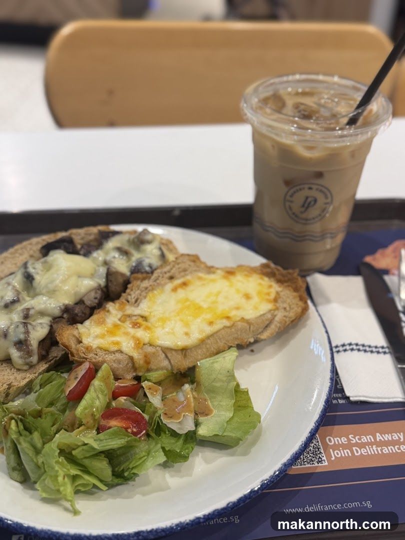 Open-faced sandwiches and iced coffee