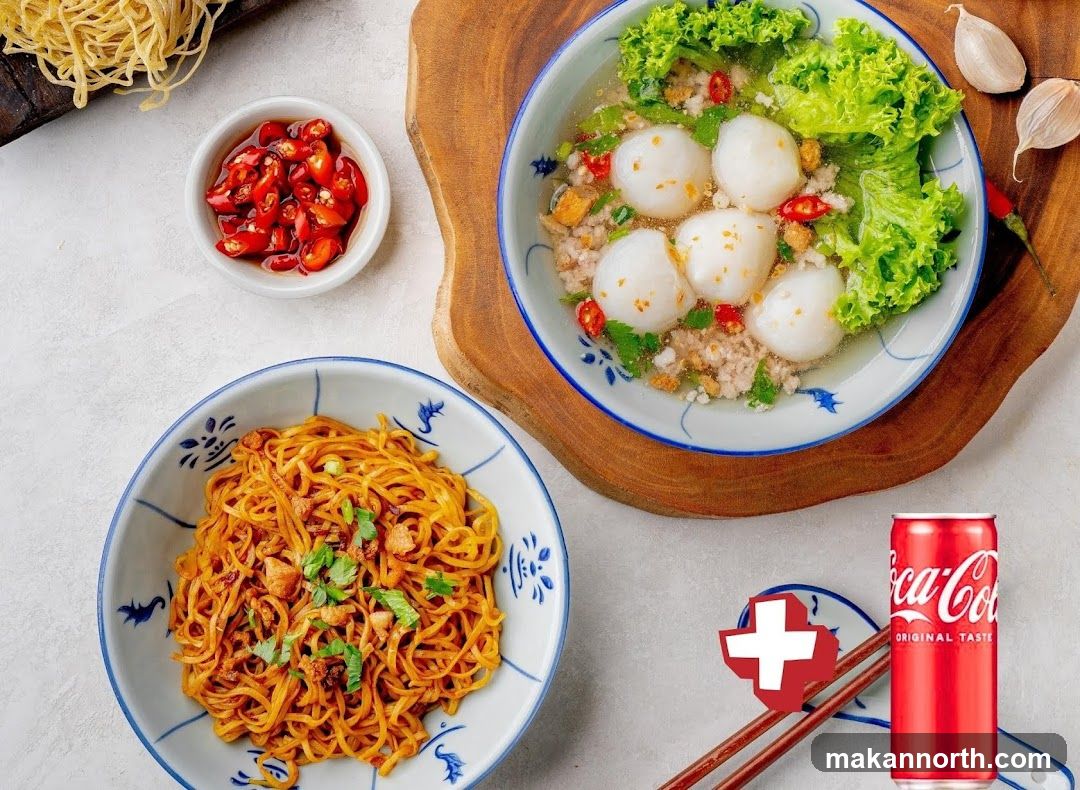 Noodle Dish with Fish Balls and Coca-Cola