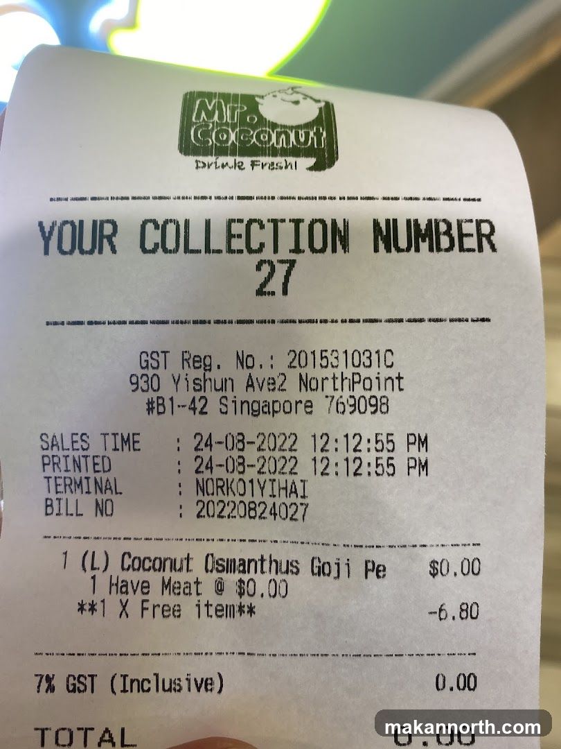 Receipt from Mr. Coconut