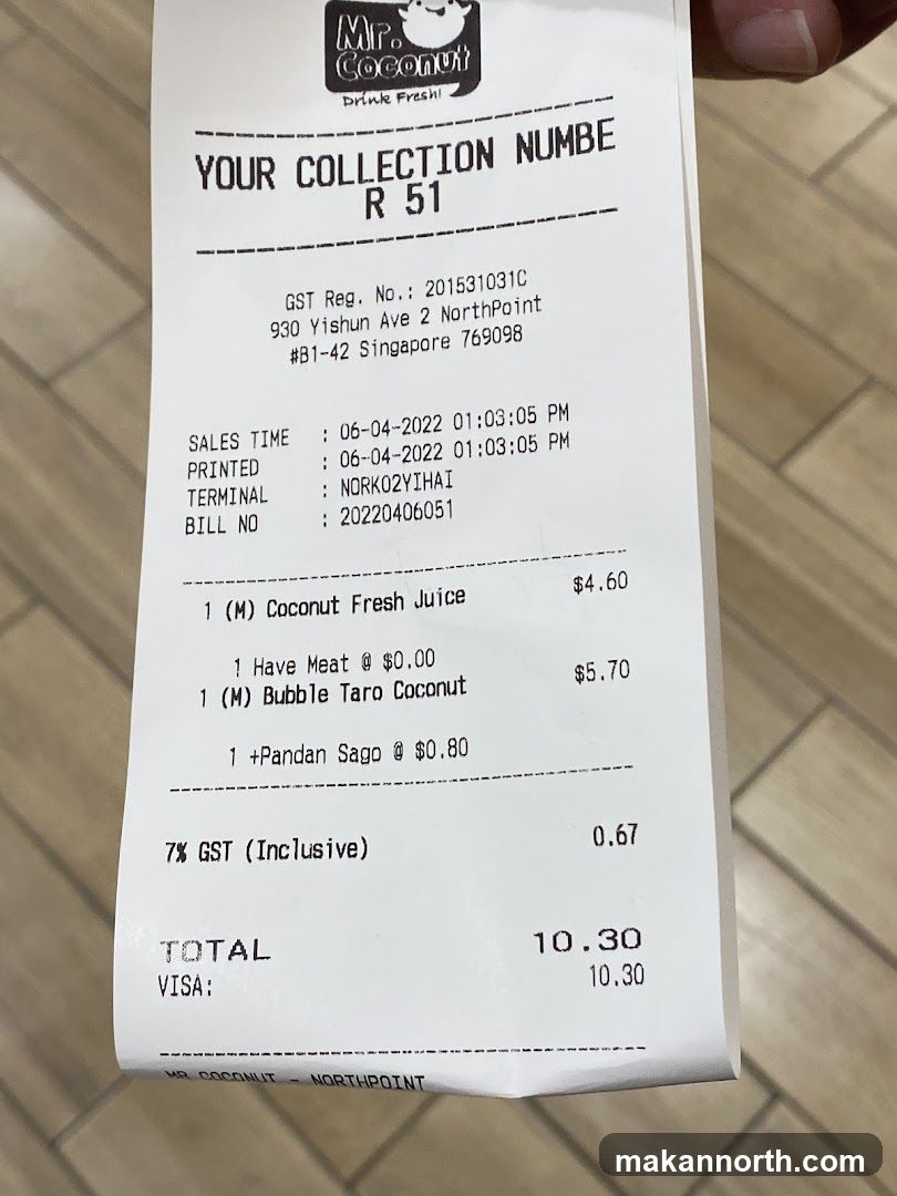 Mr. Coconut Receipt