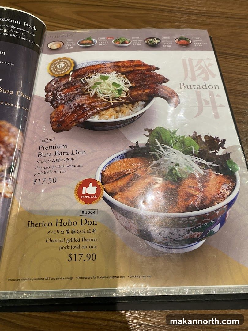 Butadon Menu