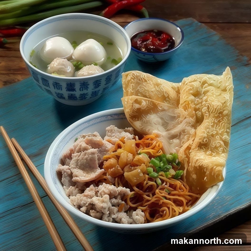 Noodle Dish with Soup and Chili Sauce