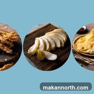 Three circular images of food