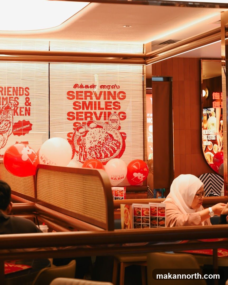 Restaurant Interior with Balloons and Menu Displays