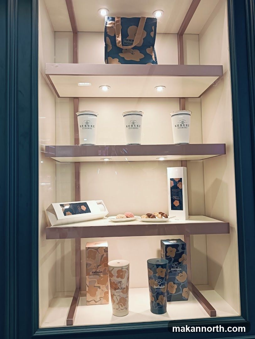 Display case with branded merchandise