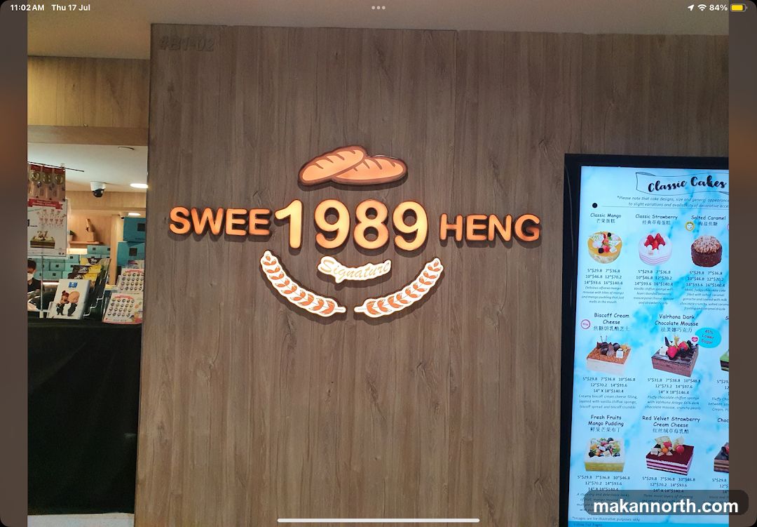 Swee 1989 Heng Cake Shop Signage and Menu