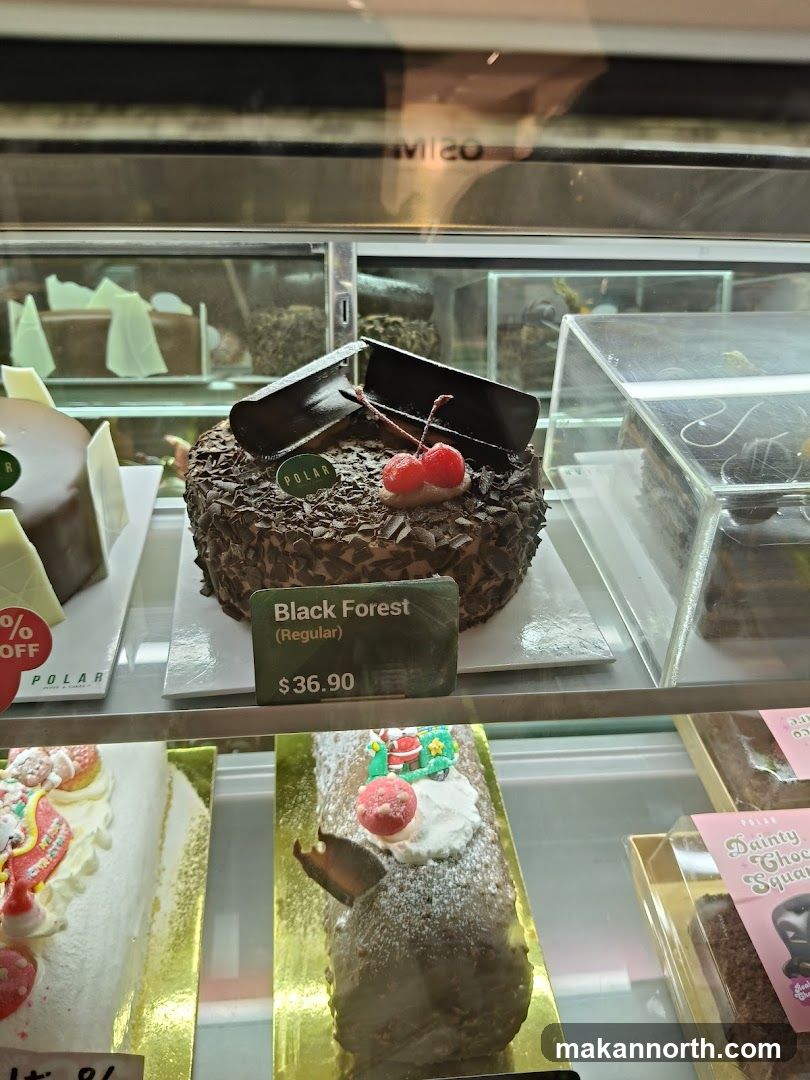Cakes in a display case